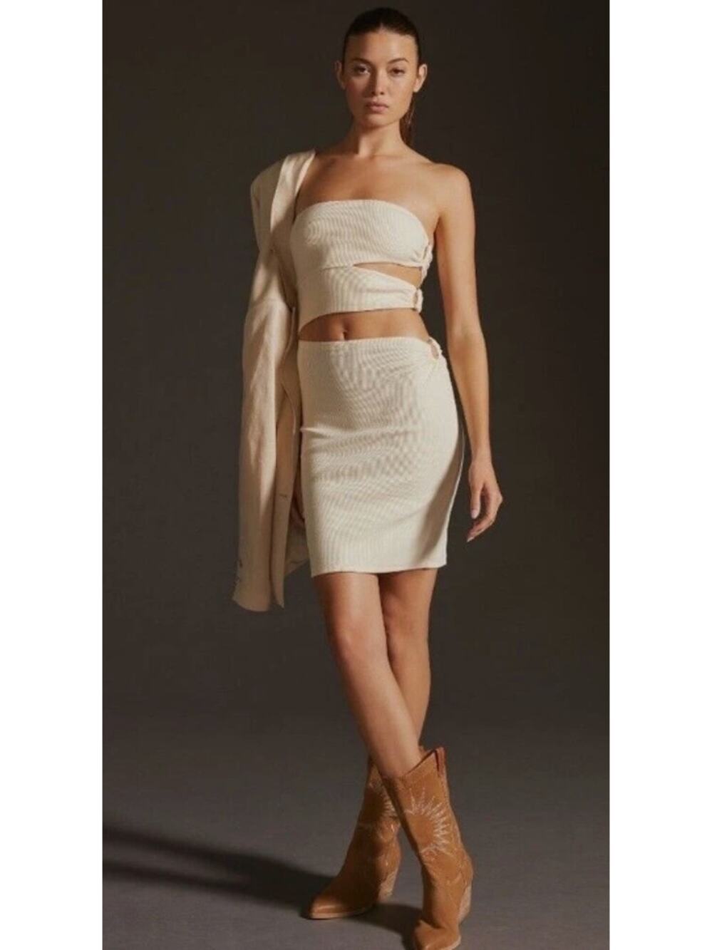 NWT Anthropologie Bordeaux Strapless Side Cutout Mini Dress Size Large
